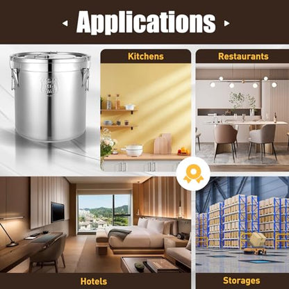33L/8.72gal Stainless Steel Airtight Canister with Lid and Locking Clamp, Rice Cereal Grain Canisters Container Food Storage Canisters for Kitchen Dog Food Bird Seed Coffee - color: 33L/ 8.72gal