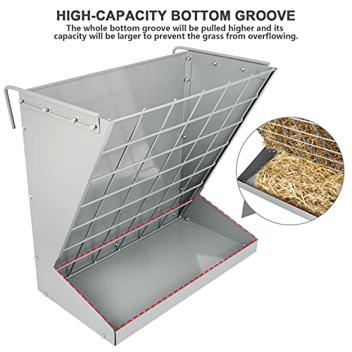 Wall Mount Hay Rack, Heavy-Duty Galvanized Metal 2 in 1 Hay and Grain Feeder, Livestock Feeder with Adjustable Distance, Hay Feeder for Goats, Sheep, Horse - color: Silver