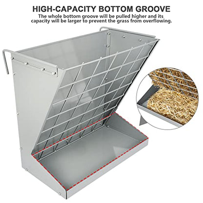 Wall Mount Hay Rack, Heavy-Duty Galvanized Metal 2 in 1 Hay and Grain Feeder, Livestock Feeder with Adjustable Distance, Hay Feeder for Goats, Sheep, Horse - color: Silver