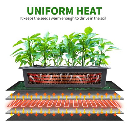 Seedling Heat Mat with Built-in Temperature Controller, 10" x 20.75" Waterproof Plant Heating Pad with Thermostat for Indoor Seed Starting Germination Hydroponics - size: 10" x 20.75" in Thermostat 1 Pack