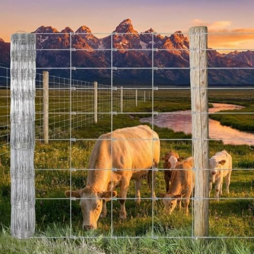 Livestock Fence, 6Ft x 328Ft Galvanized Wire Fencing, Cattle Farm Fence, Heavy Zinc Coated Deer Goat Cattle Fence for Farm Yard Livestock Protection - size: 6FT x 328FT