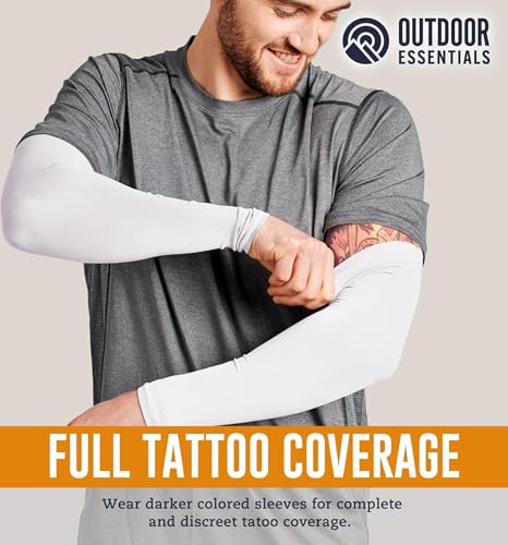 OutdoorEssentials UV Sun Sleeves for Men & Women, Cooling Arm Sleeves UPF 50+ | Golf, Tattoo Cover Up, Sun Protection - color: (2 Pairs): 2 White