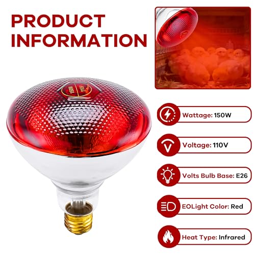 Heat Lamp Bulb for Chickens, Red Heat Lamp Infrared Light Bulb with Power Cord Hanging Chain for Chicks