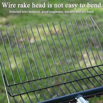 Stainless Steel Hand Rake | Ergonomic Chicken Manure Scoop Grabber | Long Handle Heavy Duty Bow Rake | for Grass Shrub Debris Pine Needle Thatching Outdoor Camping Gardening Landscape Turf Autumn