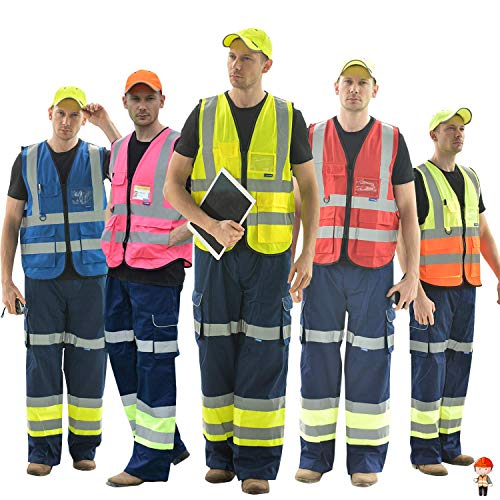 A-SAFETY Pink High Visibility Vest,Reflective Safety Vest Workwear,7 Pockets Hi Vis Durable Vest with Reflective Tapes 4 Lower Pockets,3XL - color: Pink, size: 3X-Large