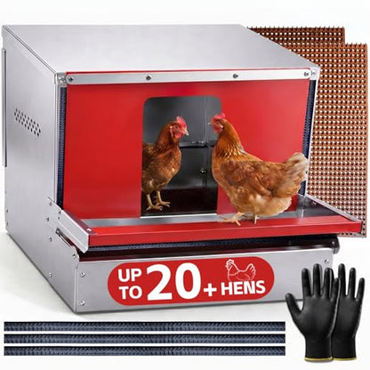Roll Away Nesting Box with Roll Out Egg Collection, Reversible Nesting Boxes for Chickens, Metal Chicken Laying Boxes for Chicken Coop, Up to 20+ Hens, Easy Collection, Clean Eggs, Rustproof