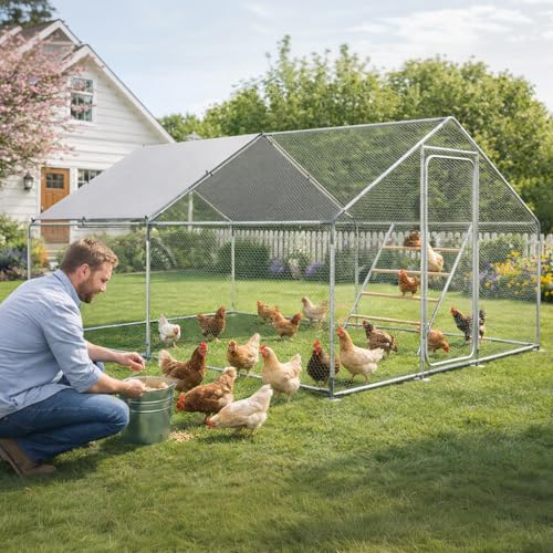 COMHOMA 13×10×6.6FT Large Metal Chicken Coop with Roosting Perch,Walk-in Chicken Run with Waterproof Roof & Lockable Door,Outdoor Poultry Cage for Hens,Ducks,Rabbits - size: 157.5"L x 120.0"W x 78.8"H
