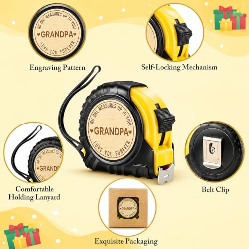 Grandpa Gifts Fathers Day Christmas Birthday Gifts for Grandpa Grandfather | Tool Gifts Woodworker Gifts Carpenter Gifts for Grandpa No One Measures Up to You Engraved Tape Measure 25 FT - color: Grandpa