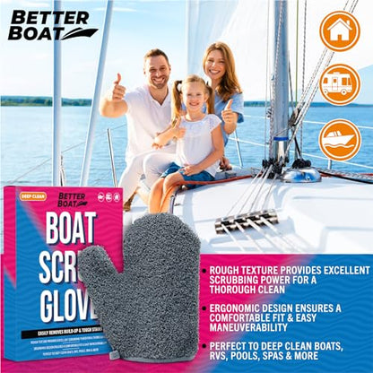 Boat Scrubbing Brush Glove, Heavy-Duty Deck and Hull Scrub Mitt for Floors, Aluminum, Pontoon, Marine and Fishing Boat Accessories
