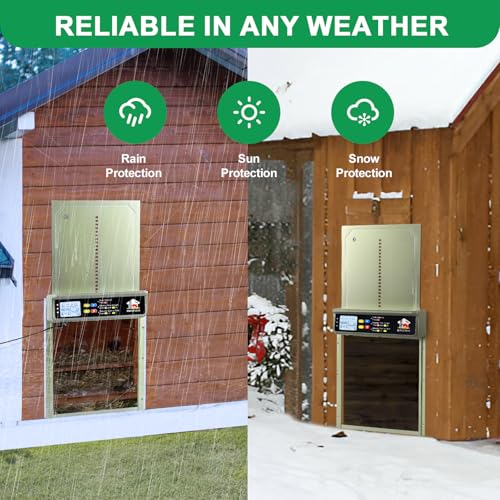 Automatic Chicken Coop Door Solar Powered with Timer, Light Sensor, Remote Control, LCD Display, Green
