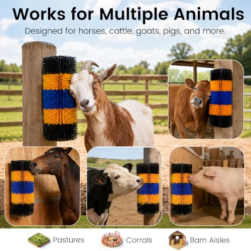 2PCS Livestock Scratching Brush for Goat, Heavy-Duty Post Grooming and Massage Scratch Brushes for Cow Donkey Goats Horse Sheep, with 8 Screws for Back Itch Relief & Keep Cleaning, 17" x 7.9" - size: 2 Pack