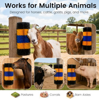 2PCS Livestock Scratching Brush for Goat, Heavy-Duty Post Grooming and Massage Scratch Brushes for Cow Donkey Goats Horse Sheep, with 8 Screws for Back Itch Relief & Keep Cleaning, 17" x 7.9" - size: 2 Pack