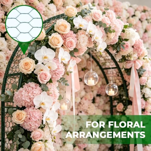 Floral Chicken Wire for Arrangements, Green Mesh Garden Netting | 15.7 x 157 in, PVC Coated, Crafts, Poultry, Garden, Rustproof, Chicken Coop, Rabbit Enclosure, Wire, Zip Ties, Pliers, Gloves - size: 15.7 x 157 inch