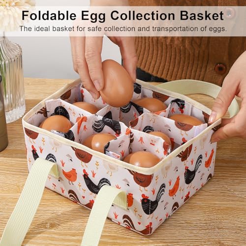 Removable Egg Collecting Basket, Egg Basket for Gathering Fresh Eggs with 9 Pouches, Foldable Canvas Egg Holder, Collector Egg for Chicken, Duck, Goose, Collection (Cartoon Chicken) - style: Cartoon Chicken