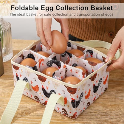 Removable Egg Collecting Basket, Egg Basket for Gathering Fresh Eggs with 9 Pouches, Foldable Canvas Egg Holder, Collector Egg for Chicken, Duck, Goose, Collection (Cartoon Chicken) - style: Cartoon Chicken