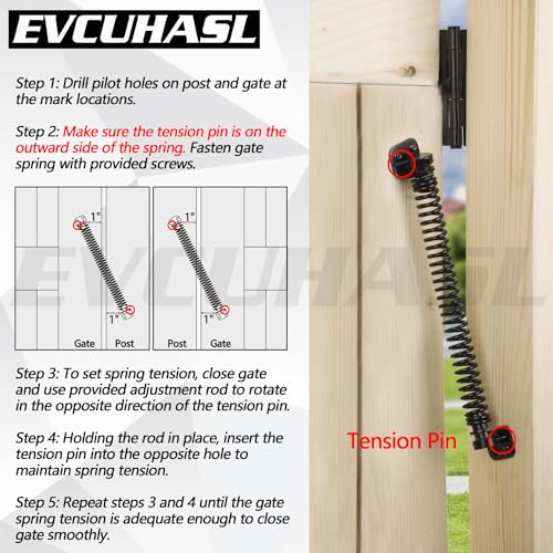 11-1/2" Gate Spring Self Closing Heavy Duty Door Springs to Close Door, Automatic Gate Closer with Adjustable Tools for Metal Gates, Wooden Fences and Vinyl Fence Gates(Black, 1 Pack) - size: 11-1/2 Inch