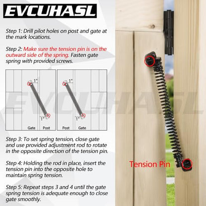 11-1/2" Gate Spring Self Closing Heavy Duty Door Springs to Close Door, Automatic Gate Closer with Adjustable Tools for Metal Gates, Wooden Fences and Vinyl Fence Gates(Black, 1 Pack) - size: 11-1/2 Inch