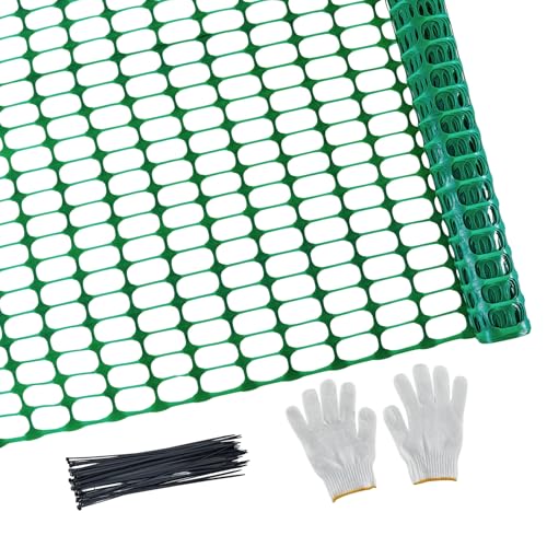 PotatoLife Plastic Mesh Fence Safety Fence, Extra Strength 4'x50' Roll with 100 Zip Ties, Resuable Temporary Netting for Garden Fencing, Construction, Snow Fencing, Animal Barrier, Poultry, Deer, Dog - color: Green, size: Extra Strength 4'x50'