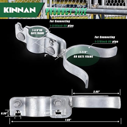 1-3/8" x 1-7/8" Chain Link Fence Fork Latch, KINNAN Gate Fork Latch with Padlock Hole, Galvanized Fence Latch Lock to Gate Post,Bolts & Nuts Included - size: 1-3/8" X 1-7/8"