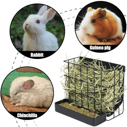 Rabbit Hay Feeder Guinea Pig Hay Holder with Hook Heavy-Duty Metal,Internal Sloping Design，Hay Feeder for Bunny,Rabbit，Chinchillas,Comes with Two Multifunctional Zippers - color: black, size: Large