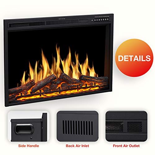 R.W.FLAME 36" Electric Fireplace Insert, Realistic Log Recessed Electric Stove Heater, 4 Color Adjustable Flames, 8 H Timer, 5 Brightness Settings, 750/1500W Touch Screen, Remote Control (37''X27'')