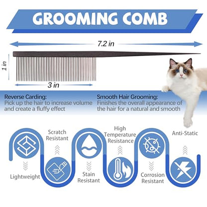 Grooming Pet Comb Rat Tail Dematting Cat and Dog Comb，Rounded Ends Design for Safe Tangle Removal, Hairstyling, Massage，Loose Hair Removal，Prevent Irritation，Fluffing Paws,Face,Tail,Remove Tear Stain - color: Black
