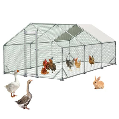 Metal Chicken Coop 20×10×6.56FT,Chicken Run Pen with Spire Roof,Water-Proof and UV-Proof Cover,Secure Mesh Walk-in Hens Fence with Lockable Door,Poultry Cage for Small Animal Like Hens,Ducks,Rabbits - size: 240.0"L x 80.0"W x 80.0"H
