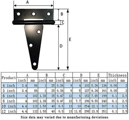 T-Strap Shed Hinge Gate Strap Heavy Duty Hinge Door Barn Gates Hinges (6, 6 inch) - size: 6 Inch