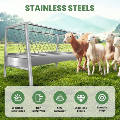98 Gallon Large Capacity Pasture Goat Feeder, 2 in 1 Stainless Steel Hay Feeder for Goats Sheep Horse, Easy Assembly Detachable Farm Outdoor Livestock Feeder (Stainless Steel) - style: Stainless Steel