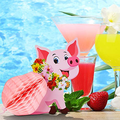 Zonon 4 Pieces Luau Pig Party Decorations Tissue Centerpieces Pink Piggy Pig Farm Animals Table Toppers for Birthday Hawaiian Luau Party Supplies