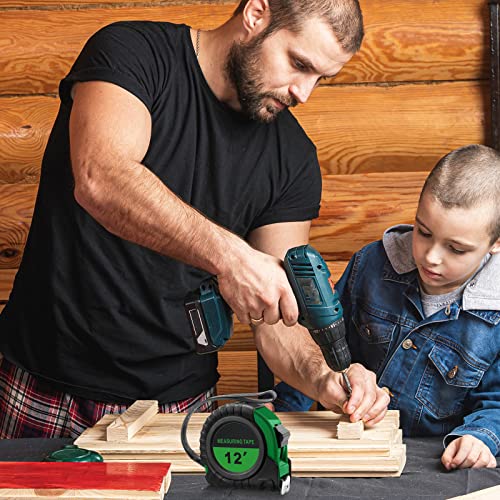 Xinnun 20 Pieces Tape Measures Bulk 12 FT Green Retractable Measuring Tapes Small Easy Read Measurement with Pause Buttons for Adults Engineer Contractors Decorator, Standard Inches and Metric