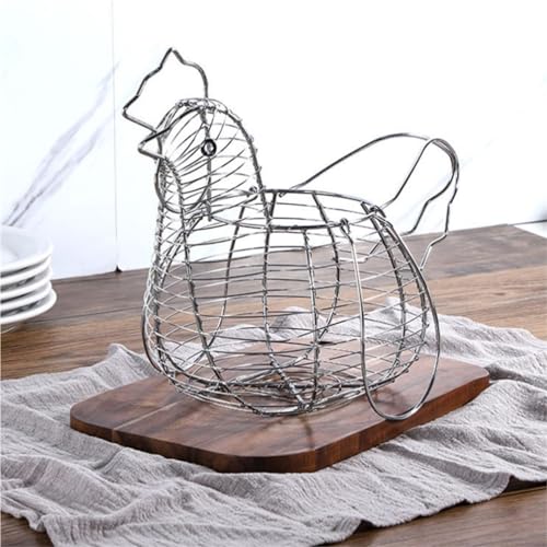 Egg Basket Holder Countertop Metal Wire Egg Basket With Handle, Chicken Shaped Collection Storage Portable Collecting Portable