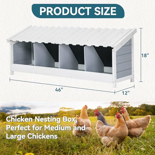PETSFIT 4 Holes Chicken Nesting Box-All Weather PVC Roof, Natural Wood Design with Privacy Back Panel for Hens-Wall Mounted or Floor Use in Coops, Farms, Backyards,Easy to Assemble - size: 4 Holes