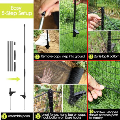 Temporary Fence for Backyard, RIFNY 4 x 100 FT Temporary Fencing with Fiberglass Posts Ground Stakes L-Shaped Staples for Outdoor to Protect Plants Fruit Trees from Dogs Chicken Deer Animals - size: 4x100 FT