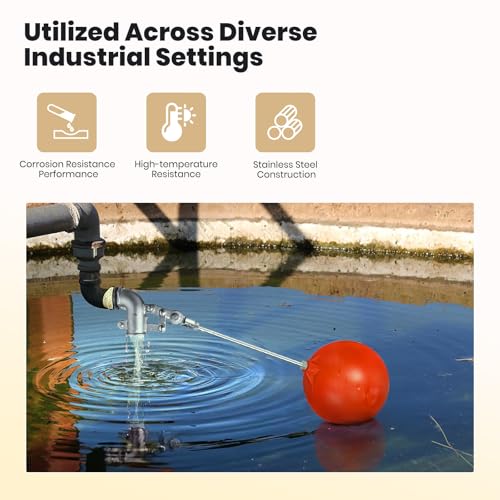 3/4" Stainless Steel Float Valve for Water Tank with 6" Float Ball | 304 Stainless Steel, 6" Float Ball, Adjustable Rod, Leak-Proof Water Level Control - size: 3/4inch