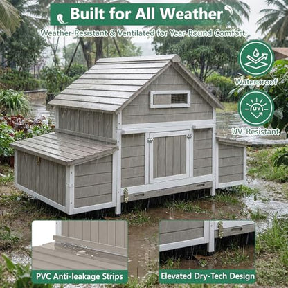 Large Chicken Coop for 4 - 6 Chickens with 6 Nesting Boxes, Wooden Outdoor Hen House with Pull-Out Tray, Backyard Chicken Coop with Weatherproof Openable Roof, 3 Perches, Expandable Run(61"L x 33.5"W) - size: 61.0"L x 33.5"W x 40.2"H