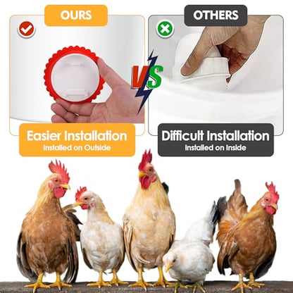 4Pcs Chicken Feeder Port, 3rd Gen Automatic Chicken Feeder No Waste, Waterproof Chicken Feeders with Raised Baffle & 1 Drill Bit, Poultry Feeder for Buckets, Barrels, Bins - size: 4PCS
