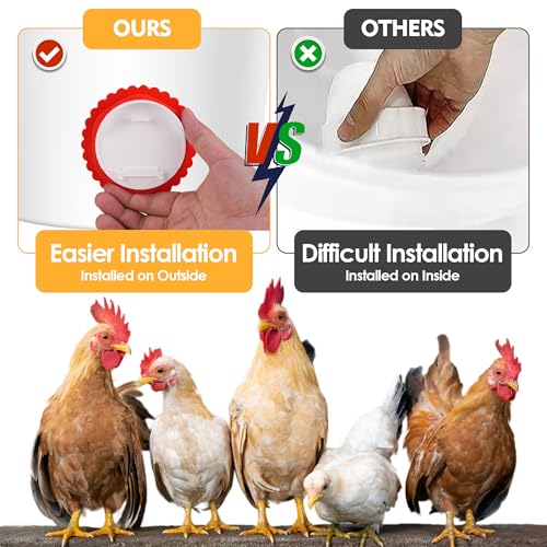 6Pcs Chicken Feeder Port, Upgraded Chicken Feeder No Waste, Waterproof Chicken Feeders with Raised Baffle & 1 Drill Bit, Poultry Feeder for Buckets, Barrels, Bins - size: 6PCS