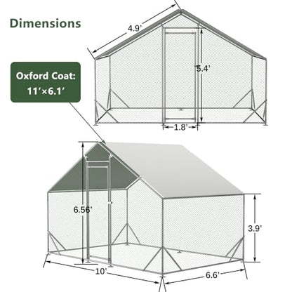 Sturdy Walk-in Chicken Run with Galvanized Steel Frame and PVC-Coated Hexagonal Wire Mesh, UV-Resistant Waterproof Cover for Outdoor Poultry Enclosure (3x2m) - color: 3x2m