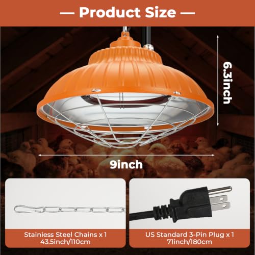 Chicken Heater Lamp, 175W/350W Dual-Mode Brooder Heater Bulb Chick Heater, Hanging Light Heated Adjustable Temp & Height for Chicks, Poultry & Ducklings