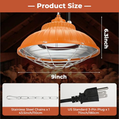 Chicken Heater Lamp, 175W/350W Dual-Mode Brooder Heater Bulb Chick Heater, Hanging Light Heated Adjustable Temp & Height for Chicks, Poultry & Ducklings