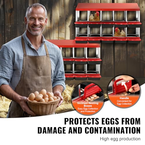 VEVOR Chicken Nest Box, 10-Compartment, 30 to 45 in Stable & Corrosion-Resistant Mental Nesting Boxes with Inclined Nesting Boxes, Bottom Holes & Resting Platform, Fit for Different Chicken Breeds - size: 51.9"L x 20.6"W x 31.1"H