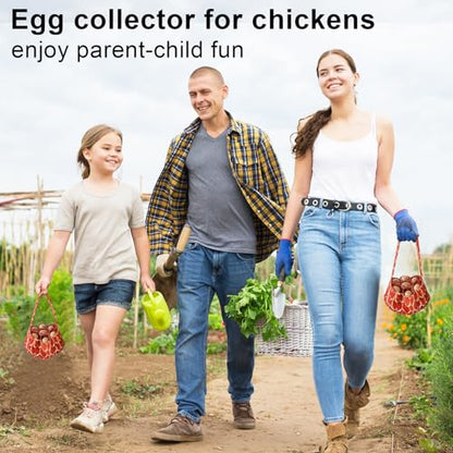 Egg Collecting Basket, Egg Basket for Gathering with 7 Pouches | for Chicken, Duck, Goose, Bird, Various Poultry Collection (Feathers) - style: Feathers