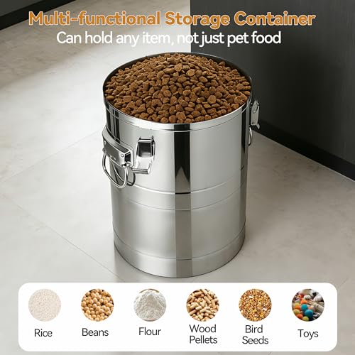 Newget 40 Lbs Stainless Steel Dog Food Storage Container, Large Airtight Pet Food Storage Bin with Lid to Keep Fresh, Metal Container with Scoop for Dog, Cat, Bird Seed, Rice, Grain & Kitchen Pantry - size: 40 lbs