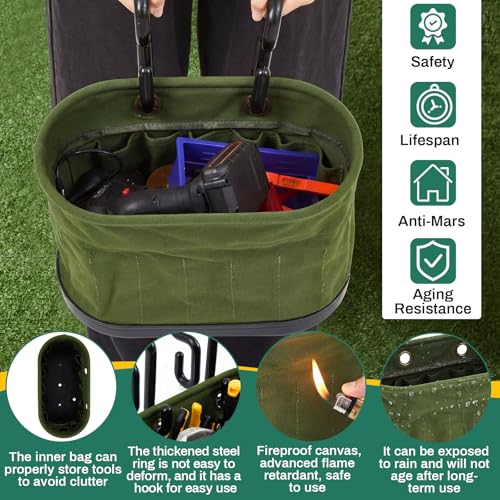 Vesici 1 Set Military Green Canvas Bucket Bag Including Hooks Aerial Oval Lineman Tool Bucket with Black Polypropylene Bottom 15 Pockets Tool Organizer for Industrial Maintenance Construction Sites - color: Military Green