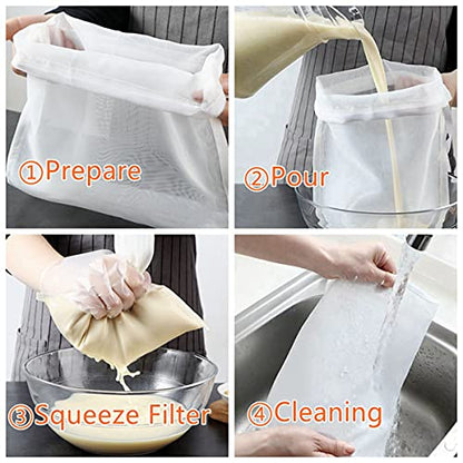 3 Pcs Nut Milk Bags, 150/75/48 Micron Reusable Nylon Food Strainers, Multi-use Food Grade Soy Milk Filter, Yogurt, Wine, Brew, Coffee Filters (6"x8") - size: 6"x8"