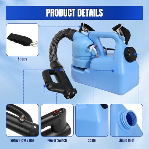 ULV Fogger Machine 6L (1.58 Gallon) Electric Portable Fogger Sprayer Ultra-Low Volume Atomizer for Indoor Home Hotel Outdoor Yard Gardens Church School