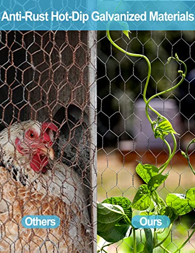 TOYPOPOR Chicken Wire 16'' x 600''(40cm x 15m), Outdoor Anti-Rust Hexagonal Galvanized Chicken Wire Mesh Fencing to Protect Gardening Plants Vegetables Flowers Fruits From Dogs Rabbits Squirrels, 49ft - size: 16 in x 49 ft (100 Ties)
