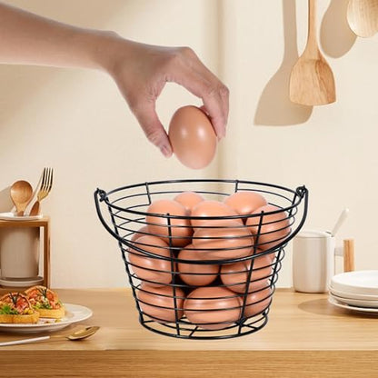 Kifmurase 3 Pcs 8” Egg Collecting Basket for Gathering Fresh Eggs with Handle, Wire Baskets Metal Storage Basket for Carring and Transporting Chicken and Duck Eggs, Fruit Bin