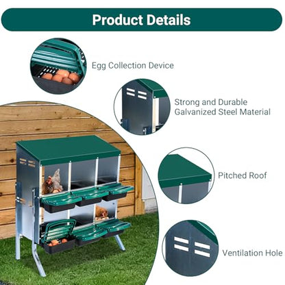Chicken Nesting Box, 6 Compartment Roll Away Nesting Box for Eggs, Chicken Laying Box with Egg Collection, Cleanable Pull Out Hen Roosting Boxes ﻿